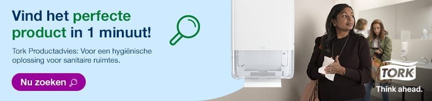 Vind het perfecte product in 1 minuut! Tork Productadvies: Voor een hygiënische oplossing voor sanitaire ruimtes. Nu zoeken