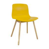 Chaise reconditionnée coque jaune - Piètement bois
