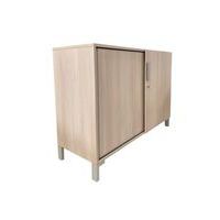 Armoire basse reconditionnée à portes coulissantes - Chêne