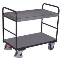 Chariot ergonomique 2 plateaux bois - Barres verticales- Capacité 250 kg