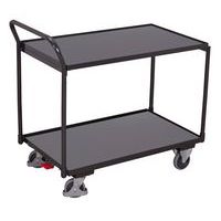 Chariot ergonomique 2 plateaux bois - barre verticale - Capacité 250 kg