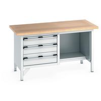 Werkbank beuken Cubio - 3 laden - B 1500 mm - Bott