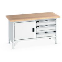 Werkbank beuken Cubio - 1 deur - 3 laden - B 1500 mm - Bott