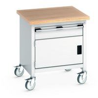 Etabli roulant monobloc Cubio - plateau hêtre1 porte et tiroir - Bott