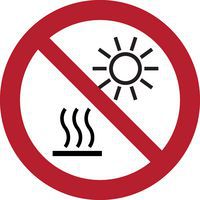Pictogram Blootstellen aan direct zonlicht of heet oppervlak verboden