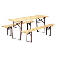 Set houten tafel en klapbanken 220 cm