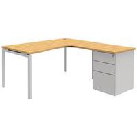 Compact bureau met ladeblok Open - Beuken/wit