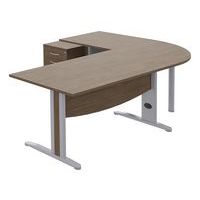 Bureauset recht bureau, L-poten 160 cm + hoek 90° + bureau 80 cm + verrijdbaar ladeblok Quatuor - Manutan