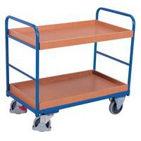 Ergonomische wagen met 2 houten plateaus - Verticale duwbeugel - Draagvermogen 250 kg