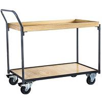 Tafelwagen hout met 2 plateaus en opstaande rand - 250 kg - Verticale stang - Manutan
