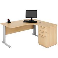 Compactbureau met ladeblok met C-poten - Beuken - Manutan