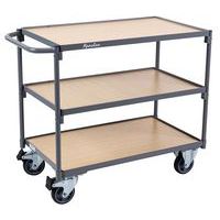 Wagen met 3 plateaus - Horizontale duwbeugel - Draagvermogen 250 kg - Manutan