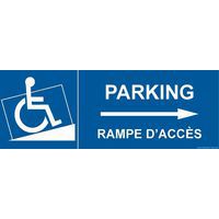 Parkeerbord PARKING RAMPE D'ACCES voor mindervaliden pijl naar rechts