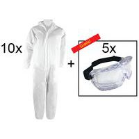 Set maskerbrillen en overalls voor eenmalig gebruik