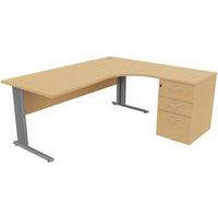 Compactbureau met ladeblok met C-poten, Type onderstel: L-poot, Hoogte: 72 cm, Totale breedte: 180 cm