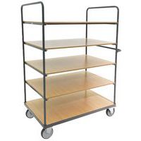 Hoge wagen met 5 houten plateaus - Draagvermogen 400 tot 500 kg - Manutan