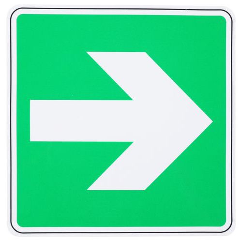 Panneau évacuation flèche droite angle droit adhésif - Manutan Expert