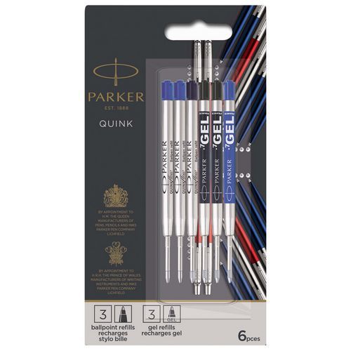 Lot de recharges Parker 3 gel + 3 billes noires et bleues - Parker