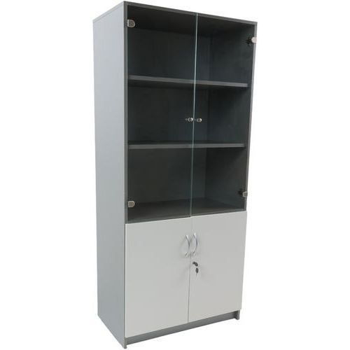 Boekenkast met draaideuren + glazen deuren Quatuor - Manutan Expert