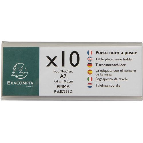 Tafelnaambord, Materiaal: Acryl, Kleur: Transparant, Totale hoogte: 100 mm, Voor formaat: 74 x 105 mm (A7)