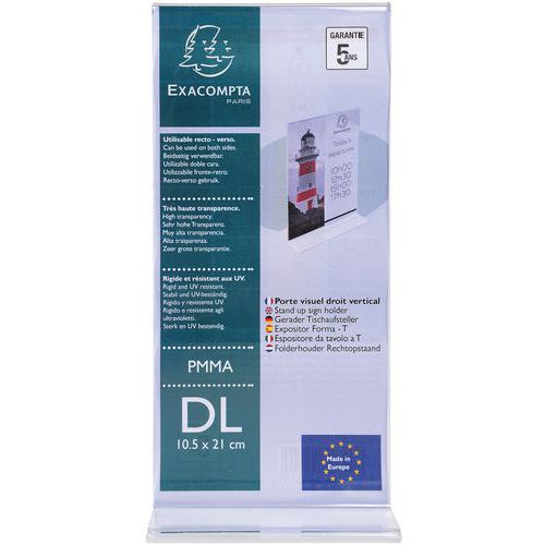 Folderhouder rechtstaand verticaal, Materiaal: Acryl, Kleur: Transparant, Totale hoogte: 215 mm