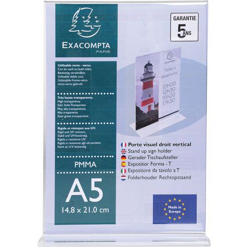 Folderhouder rechtstaand verticaal, Materiaal: Acryl, Kleur: Transparant, Totale hoogte: 214 mm