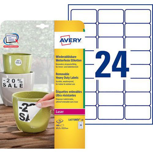 Ultrasterk verwijderbaar polyester etiket Laser - Avery