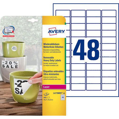 Ultrasterk verwijderbaar polyester etiket Laser - Avery
