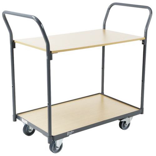 Serveerwagen 2 handgrepen en houten plateau - 250 kg - Manutan Expert