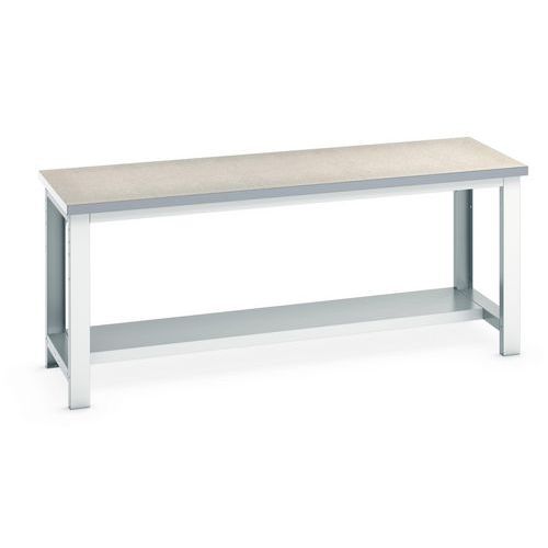 Werkbank Cubio met vast legbord - Breedte 200 cm - Linoleum