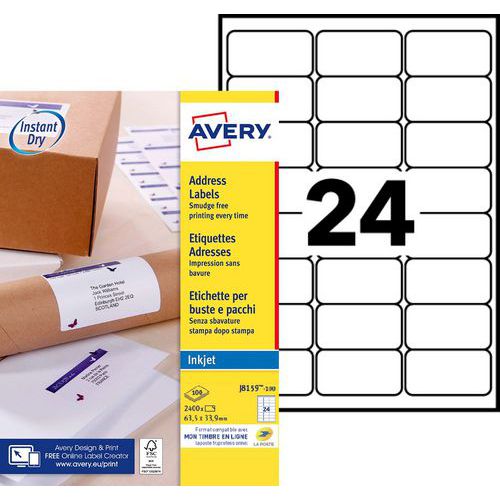 Witte adreslabels Avery - Inkjetprinter - Avery