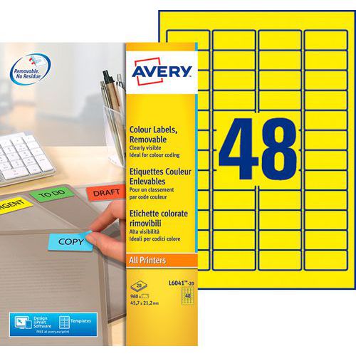Herplaatsbaar kleurenetiket Avery - Voor laser-, inkjetprinter, kopieerapparaat