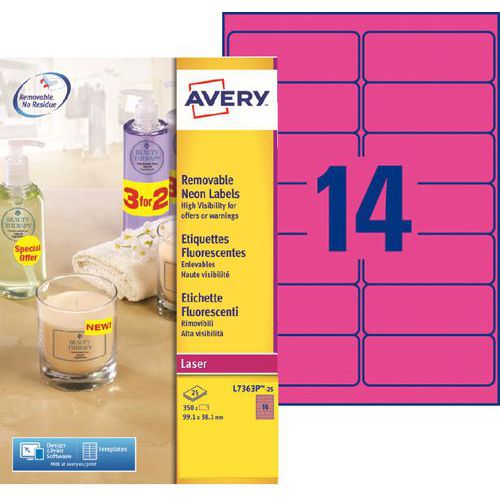 Fluorescerende etiket, herplaatsbaar Avery - Voor laserprinter