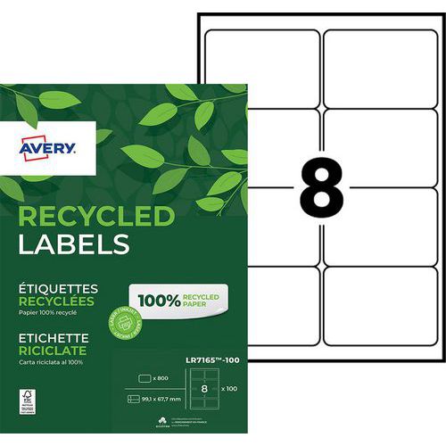 Gerecycled etiket Avery - Voor laserprinter - Avery