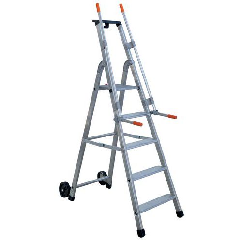 Trapladder met veiligheidsleuning en wielen - 5 tot 9 treden