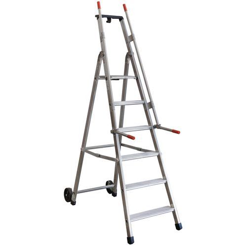 Trapladder met veiligheidsleuning en wielen - 5 tot 9 treden