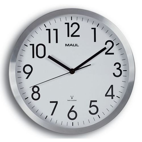 Wandklok MAULmove, radiogestuurd, rand van geborsteld aluminium - Maul