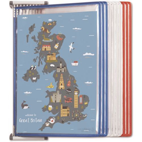 Wandhouder 10 hoezen voor A4-formaat in blauw wit rood - Tarifold