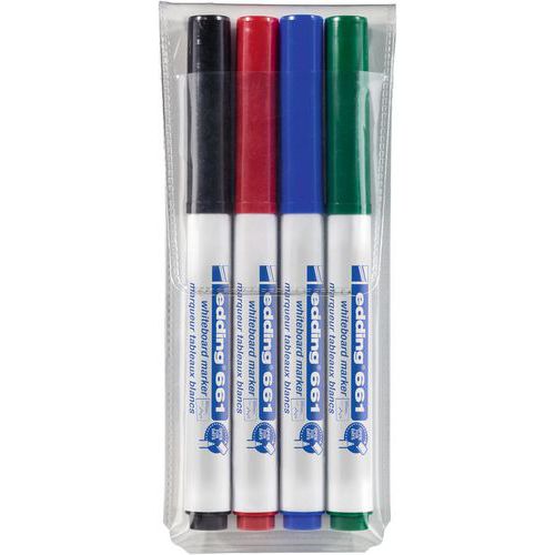 Set van 4 uitwisbare markeerstiften voor whiteboards - edding