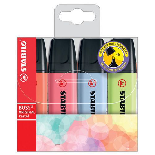 Set van 4 bijpassende Boss Original-markeerstiften in pasteltinten - Stabilo