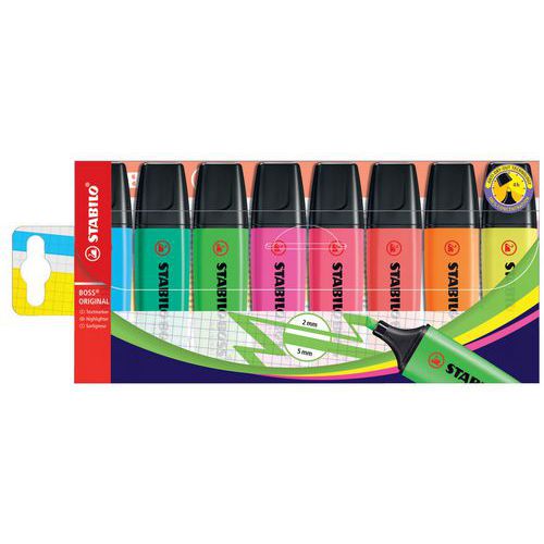 Pochette de 8 surligneurs Boss Original assortis Fluo - Stabilo