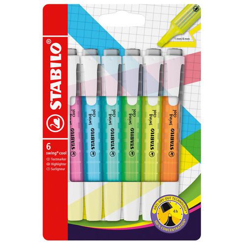 Etui de 6 surligneurs swing cool assortis - Stabilo