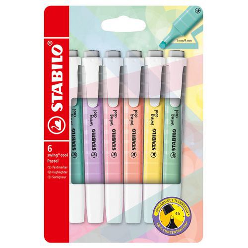 Etui met 6 markeerstiften Swing Cool Pastel diverse kleuren - Stabilo