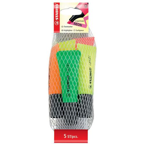 Netje van 5 markeerstiften Neon diverse kleuren - Stabilo