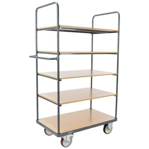Etagewagen hoog 5 hout plateaus - 400 tot 500 kg - Manutan Expert