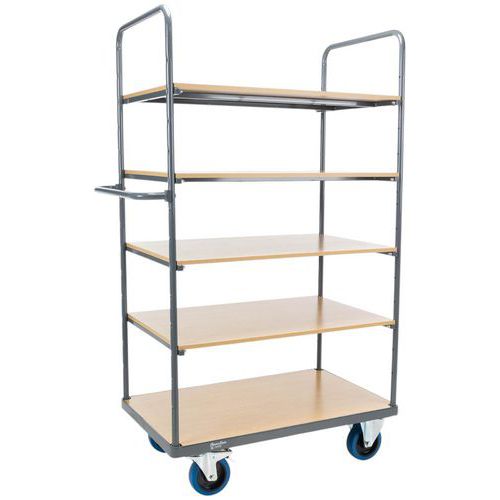 Etagewagen hoog 5 hout plateaus - 400 tot 500 kg - Manutan Expert