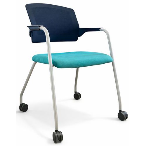 Gerenoveerde stoel - Met wieltjes - Zwart en Turquoise