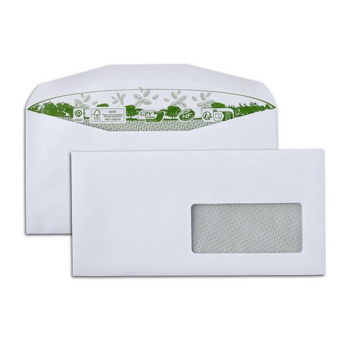Witte enveloppen, 80 gram, gegomd, met venster, met trapeziumklep - Era Pure