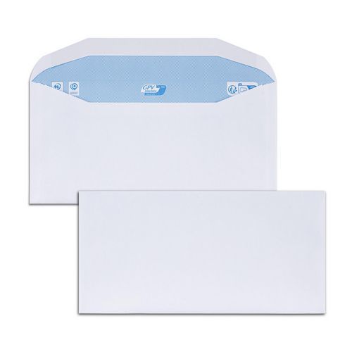 Witte enveloppen, 80 gram, gegomd, zonder venster, met trapeziumklep - Envelmatic