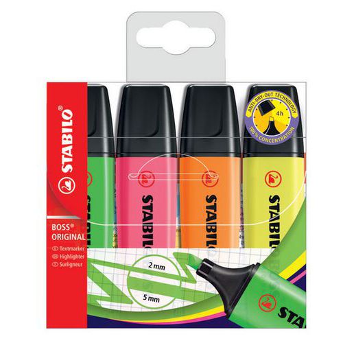Markeerstiften Boss Original - fluorescerende kleuren set 4 - Stabilo